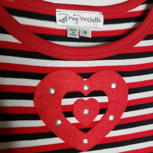 USA made MY MICHELLE girls 16 red black white heart stud sleeveless dress NWOT - Picture 4 of 8